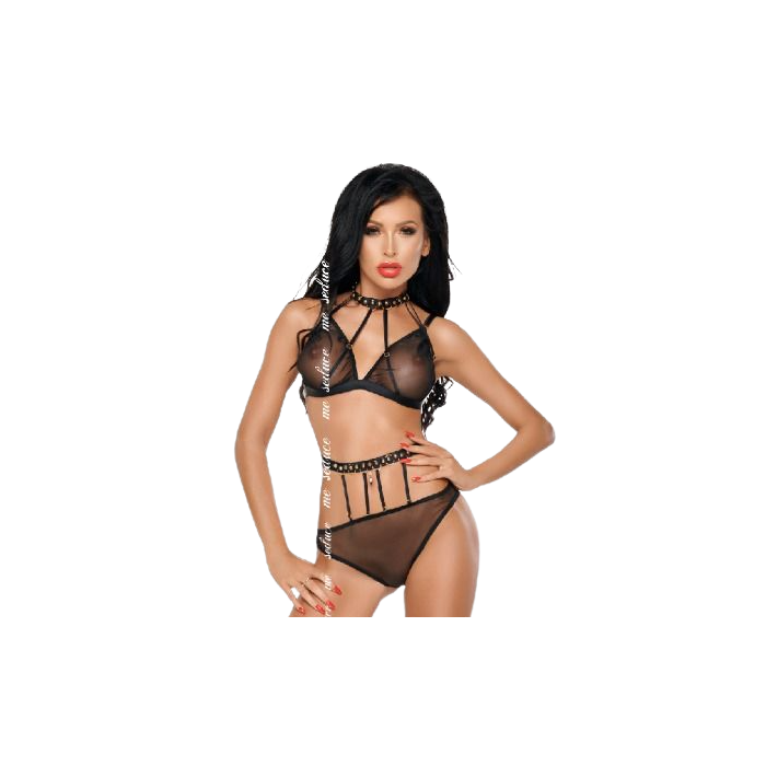 Obsenza - Dotty Two-Piece Set by Me-Seduce Elegant Translucent Lingerie Collection - Black - Image 1