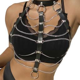Obsenza - Harnais Poitrine Chaîne en Cuir Noir Sublime pour Élégance et Séduction - TU - Image 1