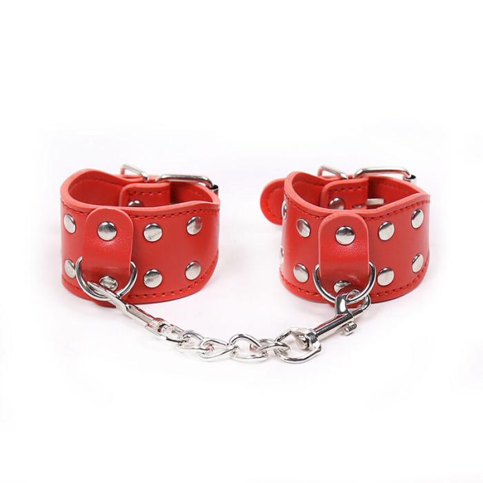 Obsenza - Adjustable Metal Chain Handcuffs for BDSM and Fetish Play - Red - Image 1