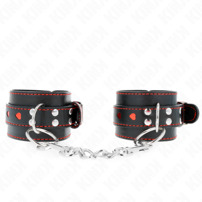 Obsenza - KINK Black Wrist Restraints with Red Heart Inlay Adjustable 21-28 cm x 5. - Black - Image 1