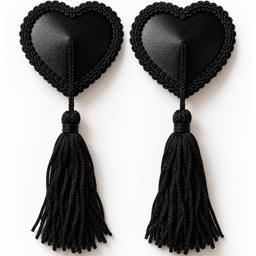 Obsenza - Cr 4897 cubrepezones corazón con borlas negro - Image 1