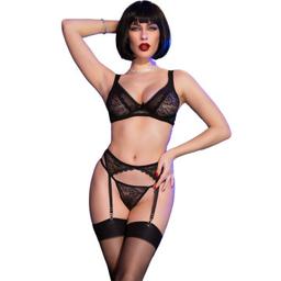 Obsenza - Chilirose CR 4692 Four-Piece Seductive Lingerie Set - Black - Image 1