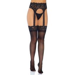 Obsenza - Leg Avenue Opaque Garterbelt Stockings with Lace Top for Seductive Elegance - OS - Image 1