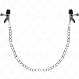 Obsenza - Pinzas para pezones planas negro con cadena plateado 34 cm - Image 1