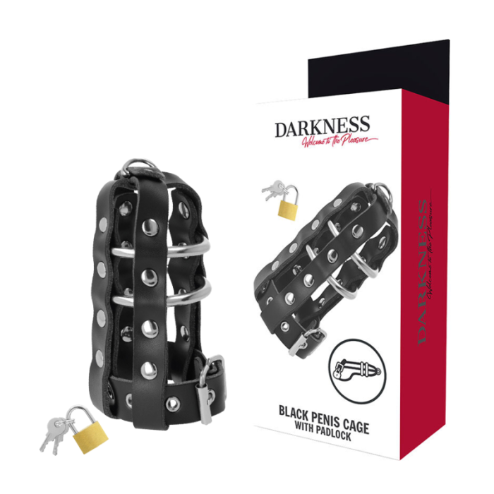 Obsenza - Darkness Vegan Leather Chastity Cage with Lock for BDSM and Fetish Play - Image 1