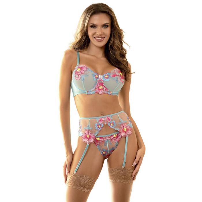 Obsenza - 957643 flower embroidered bra and garter belt set pink - Image 1