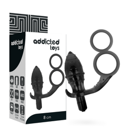 Obsenza - Premium Anal Plug with Double Black Ring and Vibrating Motor - Black - Image 1