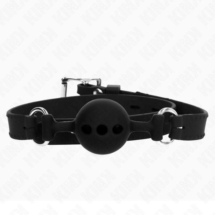 Obsenza - KINK Full Silicone Gag 55x2cm with 4cm Ball, Adjustable 35-51cm - Black - Image 1