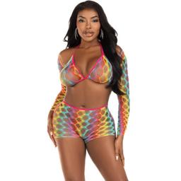 Obsenza - Vibrant Rainbow Three-Piece Lingerie Set by Leg Avenue - OS - Image 1