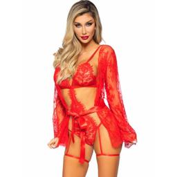 Obsenza - 86123 conjunto de robe com calcinha e liga vermelho tamanho s - Image 1
