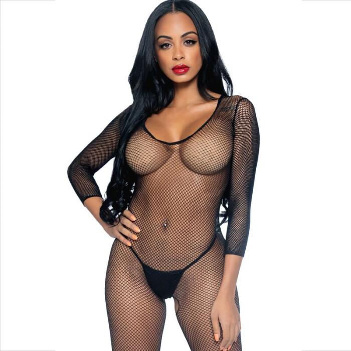Obsenza - Bodystocking Cuello en V con Rejilla Sin Costuras de Leg Avenue - OS - Image 1