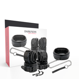 Obsenza - Algemas e Coleira de Couro Darkenes para BDSM e Fetiche - Preto - Image 1
