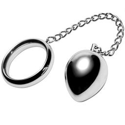 Obsenza - Stainless Steel Cock Ring with Chain &amp; Metal Ball 40mm - Image 1