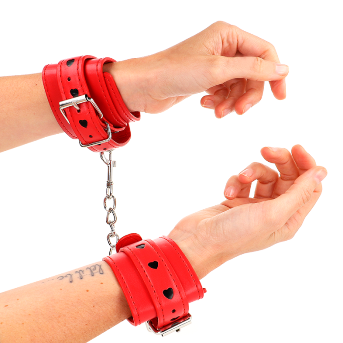 Obsenza - KINK Red Heart Inlay Adjustable Wrist Restraints 21-28 cm - Red - Image 1
