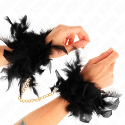 Obsenza - Feather Hand Cuffs with Gold Chain by KINK - Elegant Restraint for BDSM Play - Black - Image 1