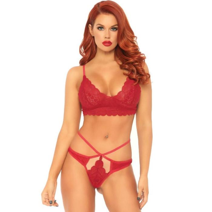 Obsenza - Set Seducente 2 Pezzi Bralette e Perizoma in Pizzo Leg Avenue - Rosso - Image 1