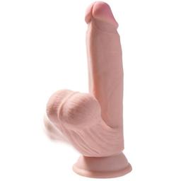 Obsenza - King Cock Plus 3D Dildo mit Schwingbällen, 15,2 cm, helle Haut - Dunkelbraun - Image 1