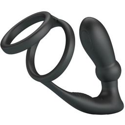 Obsenza - Anel Peniano com Plug Anal Vibro 12 Modos Preto - Pretty Love - Preto - Image 1