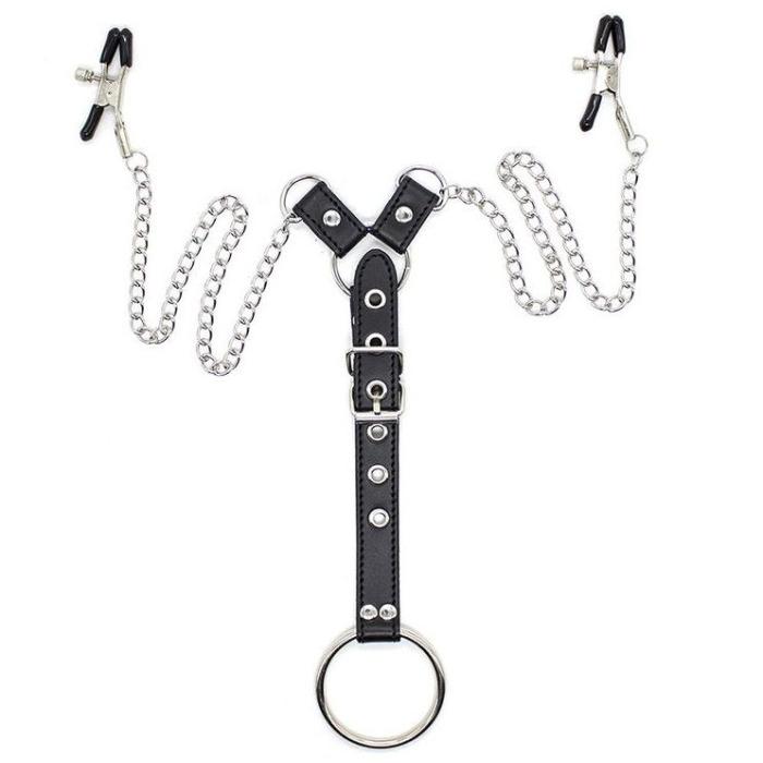 Obsenza - OHMAMA Fetish Nipple Clamps with Chains and Cock Ring Set - Image 1