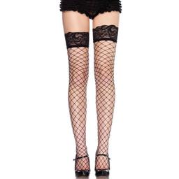 Obsenza - Seductive Fishnet &amp; Black Lace Thigh-High Stockings - OS - Image 1