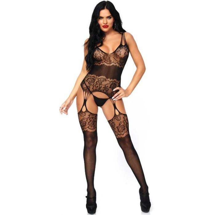 Obsenza - Leg Avenue Strappy Rose Bodystocking – Verführerische Spitze für Damen - OS - Image 1