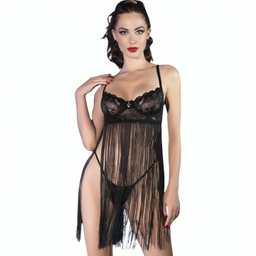 Obsenza - Chilirose Babydoll mit integriertem Bügel-BH und Schnürdetails - Schwarz - Image 1