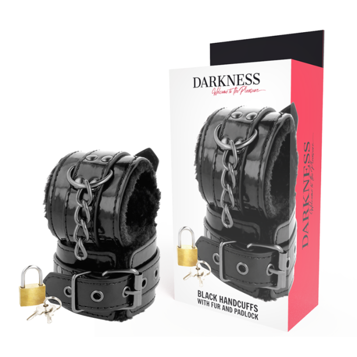 Obsenza - Darkness Adjustable Leather Handcuffs with Padlock for BDSM Play - Black - Image 1