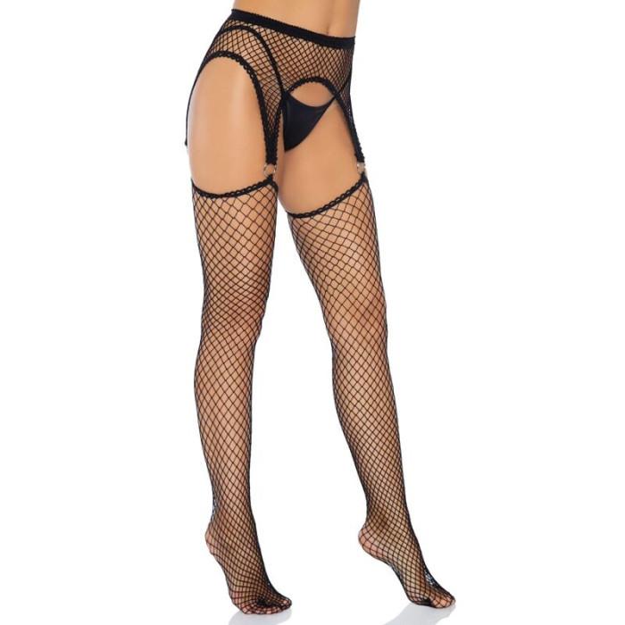 Obsenza - Leg Avenue Industrial Net Stockings with O-Ring Garter Belt for Seductive Elegance - OS - Image 1