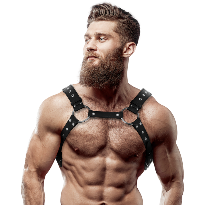 Obsenza - Men's Eco-Leather Studded Chest Harness for Dominance and Style - OS - Image 1