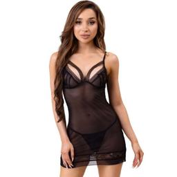 Obsenza - Conjunto Sedutor Tiana LC 20208 Chemise + Tanga para Momentos de Paixão - Preto - Image 1