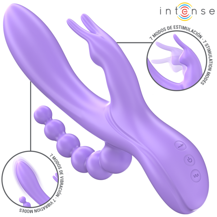 Obsenza - INTENSE MIKO Dreifach-Vibrator Rabbit Stimulator & Anal mit 7 Vibrationsmodi - Lila - Image 1