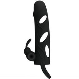 Obsenza - Funda Vibradora de Silicona Pretty Love 14 cm con Rabbit - Negro - Image 1