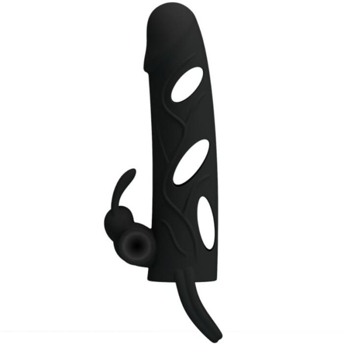 Obsenza - Pretty Love Silicone Vibration Cover with Clamping Ring and Rabbit Stimulator - Black - Image 1