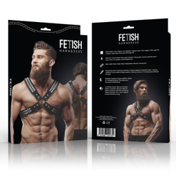 Obsenza - Men's Crossed Chest Eco-Leather Harness with Rivets for Fetish and BDSM Play - OS - Image 1