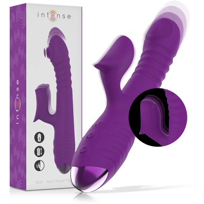 Obsenza - INTENSE Iggy Multifunction Rechargeable Up & Down Vibrator with Clitoral Stimulator - Purple - Image 1