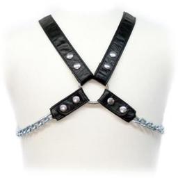 Obsenza - Adjustable Chain Leather Harness for BDSM Play - OS - Image 1