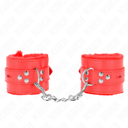 Obsenza - Polsini Imbottiti in Pelliccia con Fori Quadri e Cintura Regolabile 17-29 cm x 6 cm - Rosso - Image 1