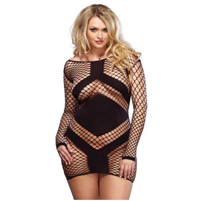 Obsenza - Miniabito a Maniche Lunghe in Rete Diamantata Plus Size - Plus size - Image 1