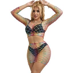 Obsenza - Conjunto Fishnet de Malha Arco-Íris com Manga Comprida - SUBBLIME - OS - Image 1