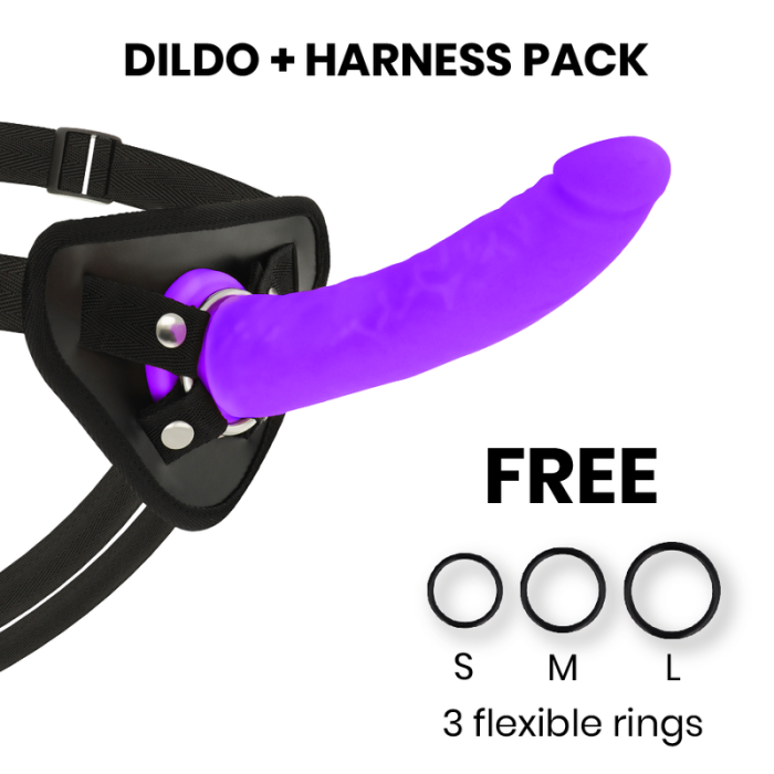 Obsenza - Premium Silicone Harness and Dong Set – 20cm Length, 4cm Diameter - Purple - Image 1