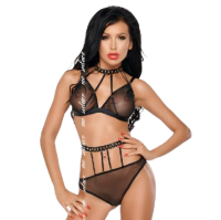 Obsenza - Dotty Two-Piece Set by Me-Seduce Elegant Translucent Lingerie Collection - Black - Image 1
