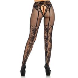 Obsenza - Leg Avenue Floral Back Crotchless Stockings with Bow Accents - OS - Image 1