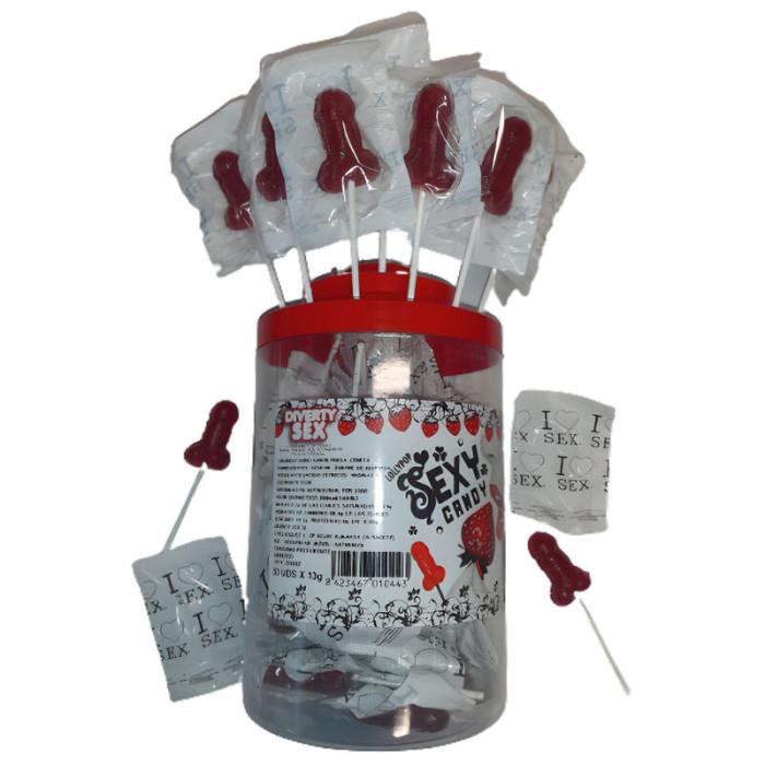 Obsenza - Lecca-Lecca Erotici a Forma di Pene con Gusto Fragola e Ciliegia - 50 Pezzi - Image 1