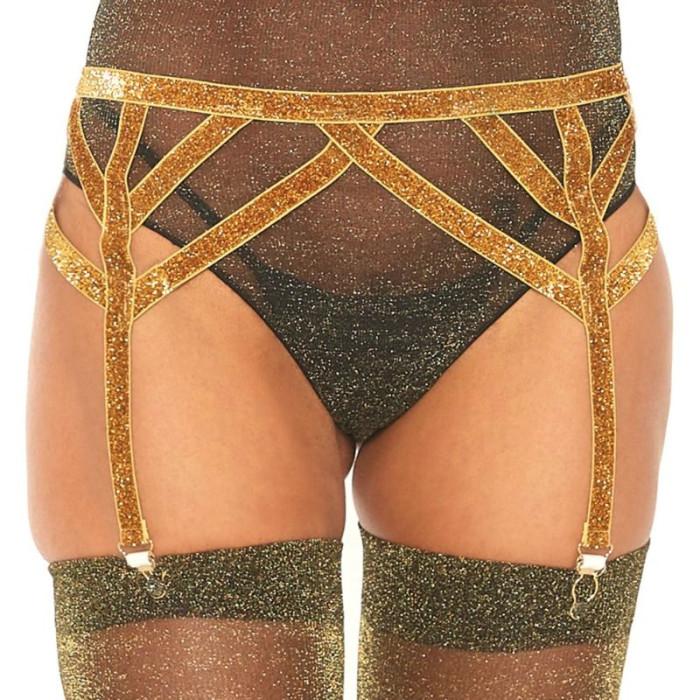 Obsenza - Leg Avenue Shimmer Lurex Elastic Garter Belt for Seductive Elegance - OS - Image 1