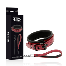 Obsenza - Collar con Cadena y Forro de Neopreno para BDSM de Fetish Submissive - Rojo - Image 1