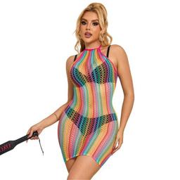 Obsenza - Vestido Rainbow Fishnet Sublime para ocasiões ousadas - OS - Image 1