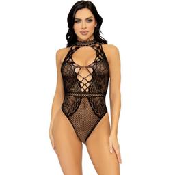 Obsenza - Net and lace keyhole halter bodysuit one size - Image 1