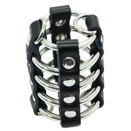 Obsenza - Cage Pénis Fétiche avec Anneaux Métalliques et Sangle en Cuir - OHMAMA - Image 1