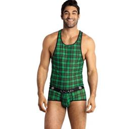 Obsenza - Top Sexy Masculino Magia com Padrão Xadrez Verde e Preto - Image 1