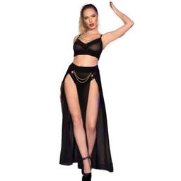 Obsenza - Chilirose CR 4672 Elegant Top Skirt and Thong Set with Gold Chains - Black - Image 1